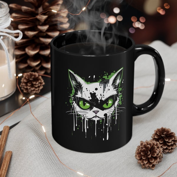 Elegant Black Cat Mug: Enjoy Your Beverages in Style, BlackCatMug, CatLovers, CoffeeMug, TeaTime, HighQualityCeramic, GreenEyes, GiftIdeas