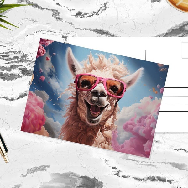 NEU * Postkarte Happy Lama, verschicke fröhliche Grüße an deine Liebsten oder erfreue dich an diesem aufmunternden Motiv