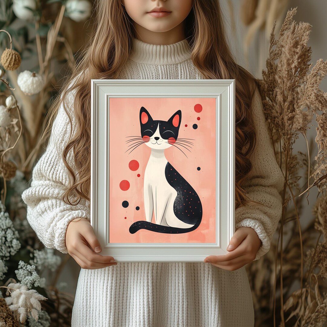 White Cat Artwork Poster, Fun Wall Art Print for Kids Rooms, Kitten ...