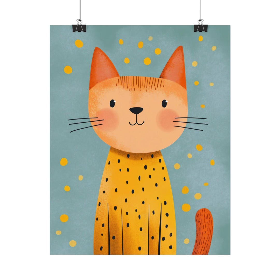 Yellow Cat Artwork Poster, Fun Wall Art Print for Kids Rooms, Kitten ...