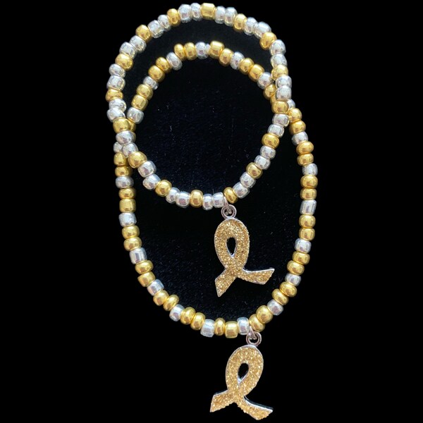 childhood cancer awareness bracelets - 2-piece set - beaded bracelets - charm bracelets - cancer awareness