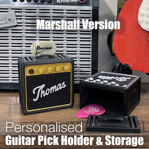 Gepersonaliseerde plectrum houder opslag te openen deksel Marshall gitaarversterker stijl jouw naam cadeau voor gitarist vriend cadeau leuk cadeau