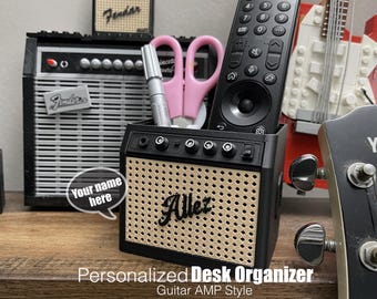 Personalized Guitar Amp Pen Holder, Desk Organizer, Guitar Player Music Teacher Gift