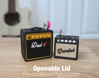 Personalized Guitar Pick Holder, Mini Amp Style, Musician Gift, Father Day Gift, Openable Lid