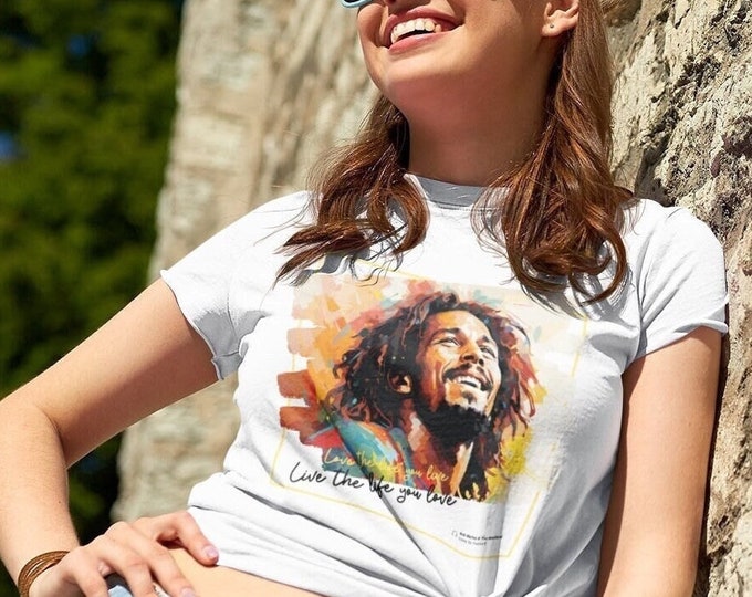 Levendige Bob Marley Tee, Unisex kleurrijke reggae muziek shirt