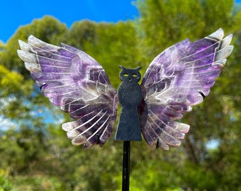 Large Carved Dream Amethyst Owl Wings with Translucent Windows - Healing - Wisdom - Protection - Crystal