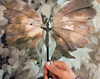 XL Purple Moss Agate Carved Butterfly Wings with Druzy - Healing - Meditation - Peace - Home Decor