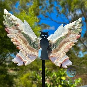 Large Carved Ocean Jasper Owl Wings with Translucent Quartz - Healing - Wisdom - Protection - Crystal