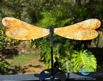 XL Golden Healer Carved Dragonfly Wings - Hematoid Quartz - Fire Quartz - Spiritual Healing