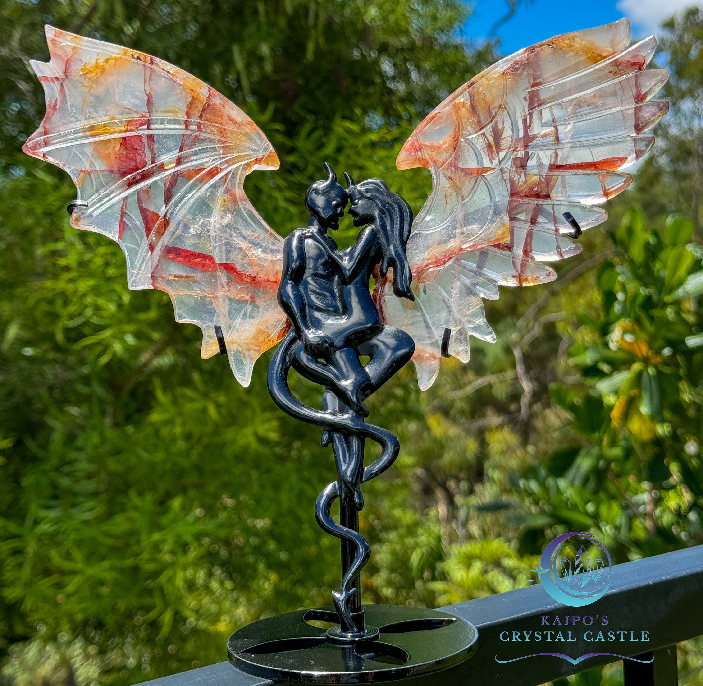 Beautiful Top Quality Golden Healer With Fire Quartz Wings - The Embrace - Yin Yang - Hematoid Quartz - Healing - Reiki - Meditation