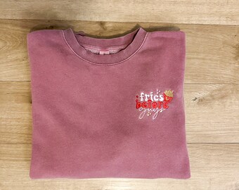 Embroidered FRIES BEFORE GUYS Sweatshirt | Unisex Fit