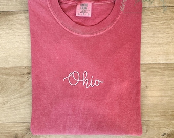 Embroidered OHIO T-Shirt | Comfort Colors Vintage Dyed Pigment | Unisex Fit