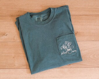 Embroidered PLANT MOM Pocket T-Shirt | Comfort Colors Vintage Dyed Pigment | Unisex Fit