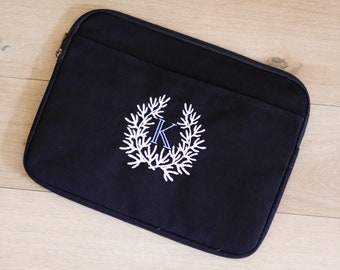 Embroidered CORAL INITIAL Canvas Laptop Case | Customizable