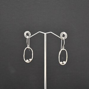 Hand Hammered Sterling Silver Oval Drop Earrings with Gemstones