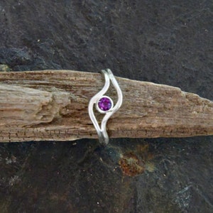 Sterling Silver Asymmetrical Double Wave Solitaire Ring With 4mm Stone