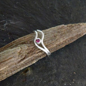 Sterling Silver Asymmetrical Double Wave Solitaire Ring With 3mm Stone