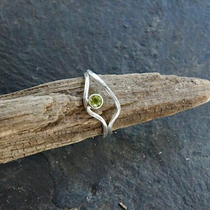 Sterling Silver Open Double Wave Solitaire Ring With 4mm Stone