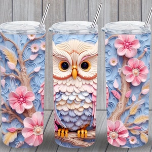 Owl 20 oz Skinny Tumbler Sublimation Design, Instant Digital Download PNG, Straight & Tapered Tumbler Wrap PNG
