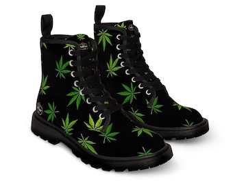 Womens Boots, Weed Design, Women's Boots, Canvas Boots, Boots, Shoes, Marijuana Boots, Woman's, Pot, Weed, Cannabis, Punk, Gothic, Political