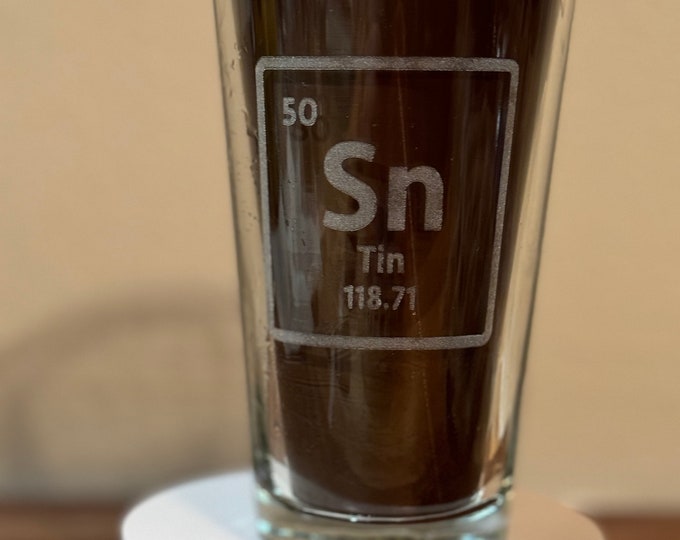 Tin anniversary gift. Personalized engraved pint glass 16oz. Get your own custom glassware. Made in USA