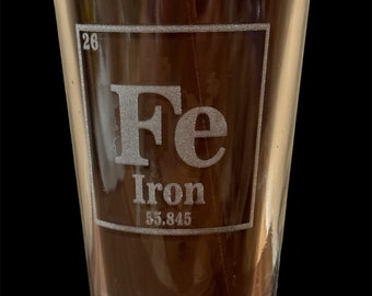Iron anniversary gift. Personalized engraved pint glass 16oz. Get your own custom glassware. Made in USA