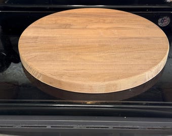 American Walnut edge grain cutting board personalized with custom laser engraving by Design-Engrave. Great unique gift. 18" round 1.5" thick