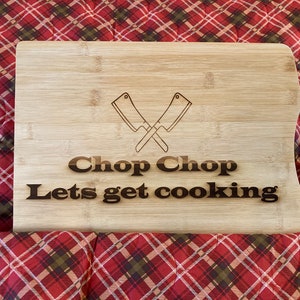 Bamboo engraved cutting board with chop, chop