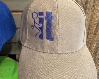 Embroidered F*ck IT hat. Tan cap with Velcro adjustable strap.
