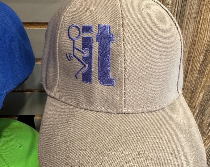 Embroidered F*ck IT hat. Tan cap with Velcro adjustable strap.