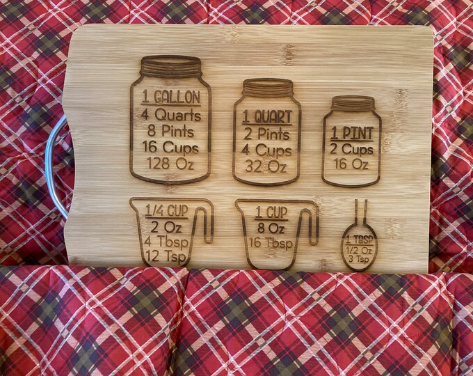 Bamboo engraved cutting board with conversions