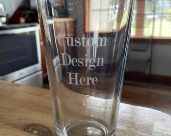 Personalized engraved pint glass 16oz. Get your own custom glassware. Made in USA