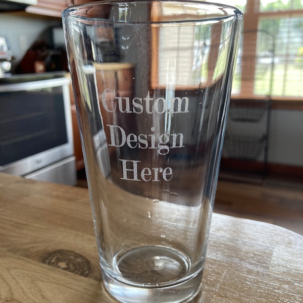 Personalized engraved pint glass 16oz. Get your own custom glassware. Made in USA