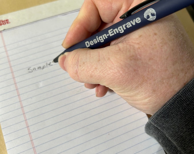 Personalized laser engraved ballpoint pens.