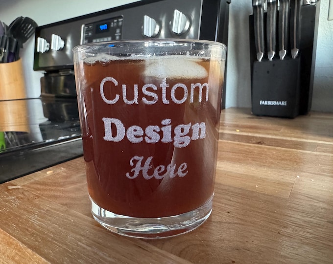 Personalized engraved whiskey glass 13oz. Get your own custom glassware. Made in USA