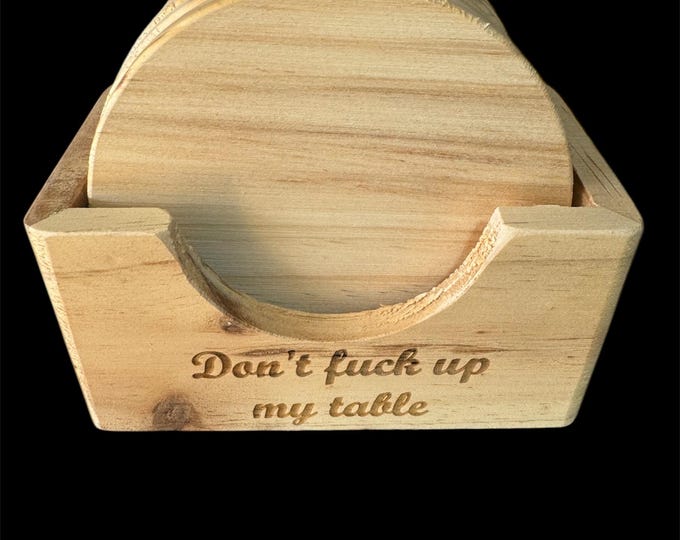 Personalized wooden coaster set. laser engraved with your design or text. made from pine wood.