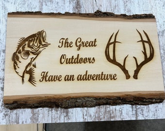 The great outdoors sign made of basswood, laser engraved