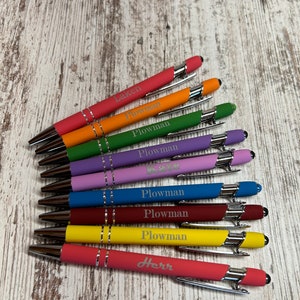 Personalized laser engraved 2 in 1 ballpoint metal pens with stylus.