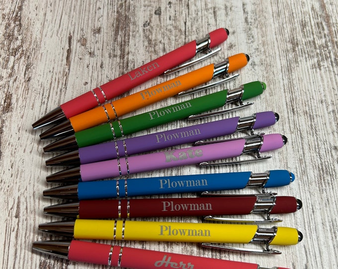 Personalized laser engraved 2 in 1 ballpoint metal pens with stylus.
