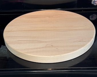 Personalized round American maple cutting board with custom engraving by Design-Engrave. 18" round 1.5" thick.