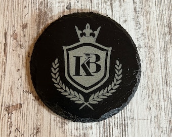 Personalized slate coaster with crest or monogram set of 4 coasters.