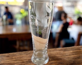 Personalized Engraved 16oz Pilsner Glass. Custom Text & Logo, 16 Fonts
