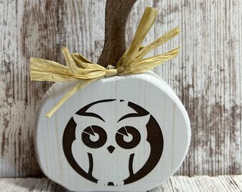 Wood Pumpkin Owl, HOT item, Home decor with an laser engraved owl.