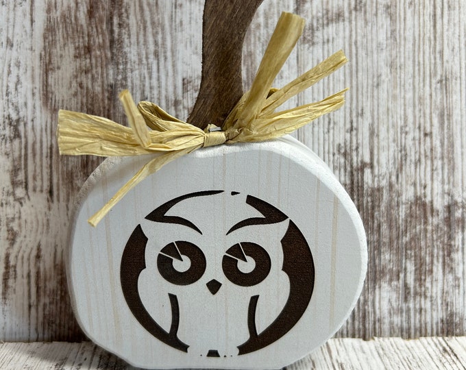 Wood Pumkin Owl, Home decor with an laser engraved owl.