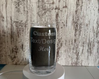 Personalized engraved beer can glass 16oz. Get your own custom glassware. Made in USA