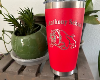 St Anthony School Bulldogs Tumbler: Red Laser Engraved 20oz Cup