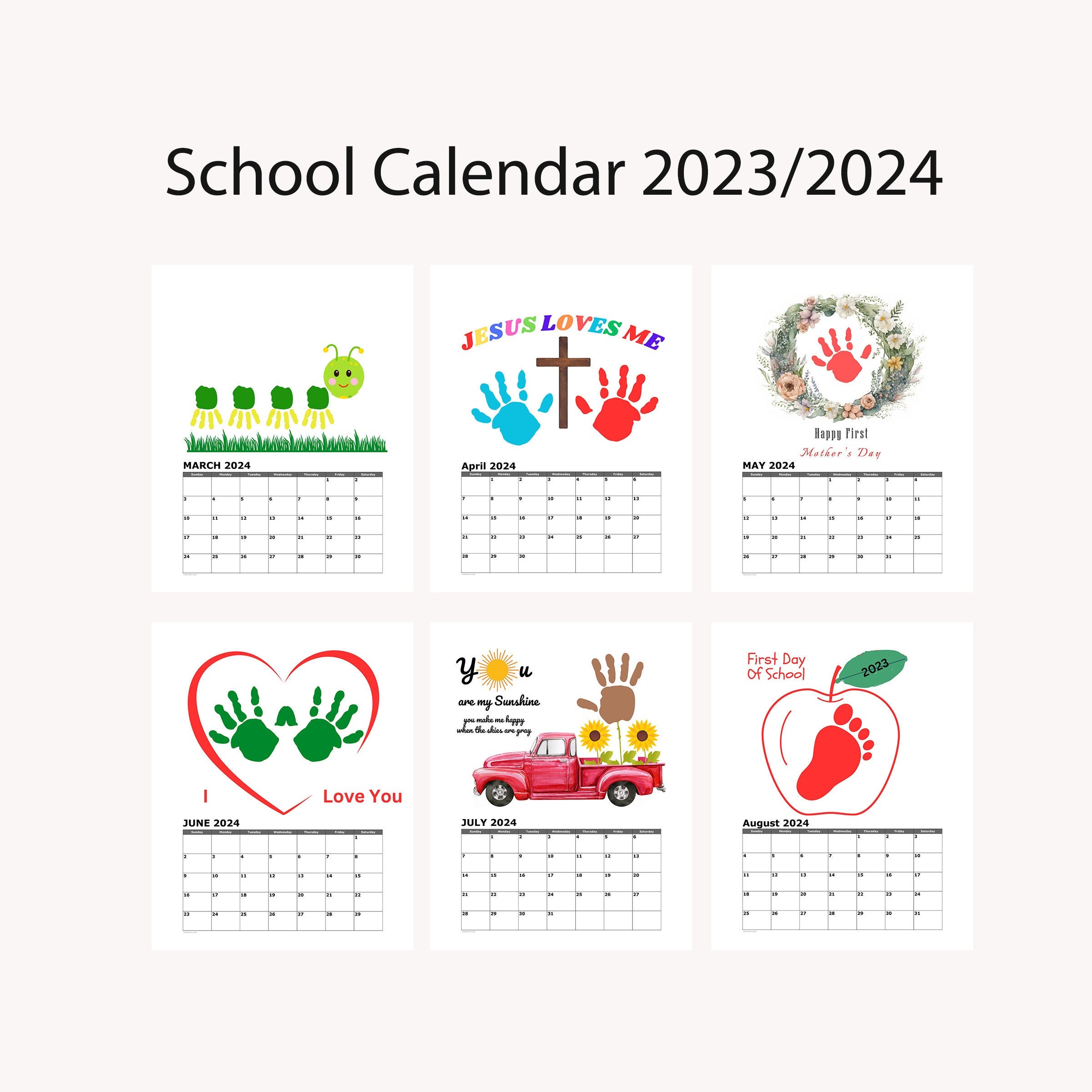 Schoolyear Calendar 2023/2024 Handprint Art Printable Handprint Craft