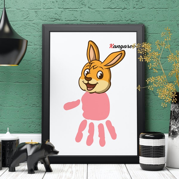 Kangaroo Handprint Art Printable Baby Handprint Art: 8x10 Animal Footprint Keepsake - Newborn Memory Gift JPG & PD Instant Download