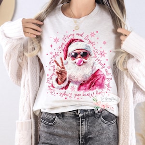 Transfert DTF Père Noël rose joyeux et lumineux