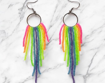 Rainbow Fringe Earrings - Matte